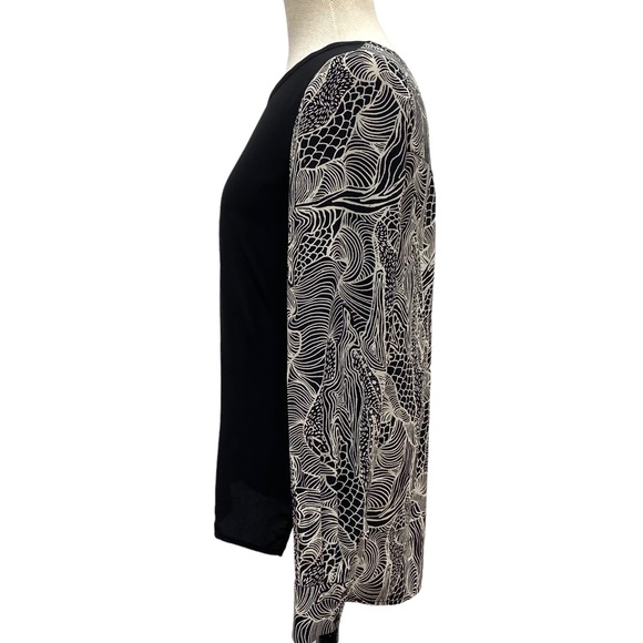 DIANE VON FURSTENBERG Black and White Silk Long Sleeve Top - Picture 5 of 8